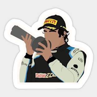 Fernando Alonso kissing his trophy on the podium of the 2021 Qatar Grand Prix Sticker